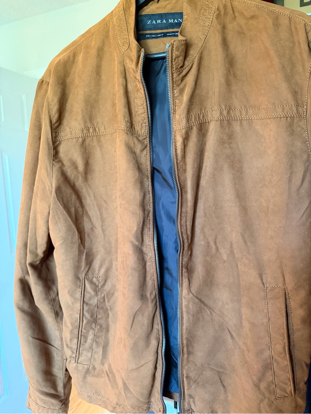 Zara Tan Suede Bomber Jacket